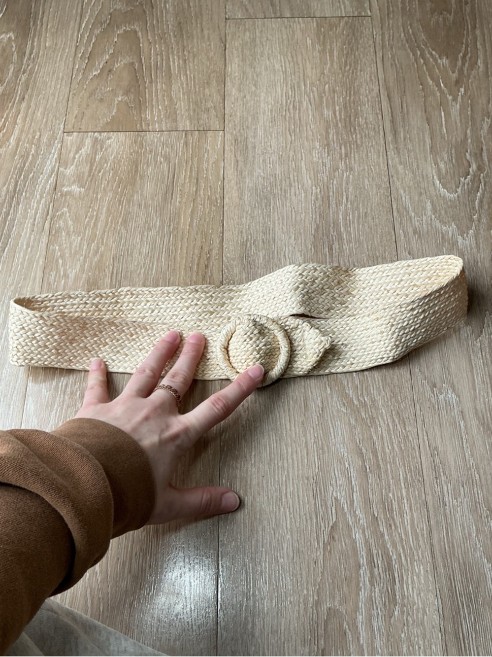 Y2K Woven Natural Cream Belt with Round Buckle
